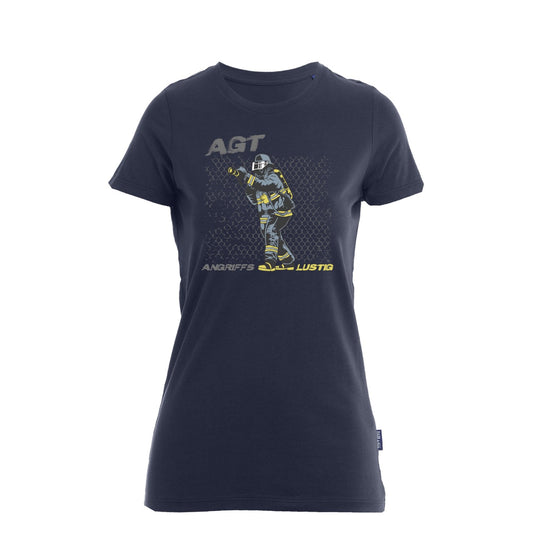 Damen T-Shirt Feuerwehr Fashion Angriffs Lustig blau