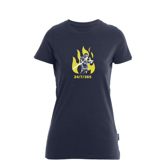Damen T-Shirt Feuerwehr Fashion 24-7-365 blau