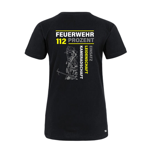 Damen T-Shirt Feuerwehr Fashion 112 Prozent schwarz
