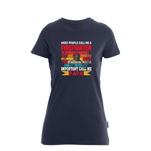 Damen T-Shirt Feuerwehr Fashion Papa blau