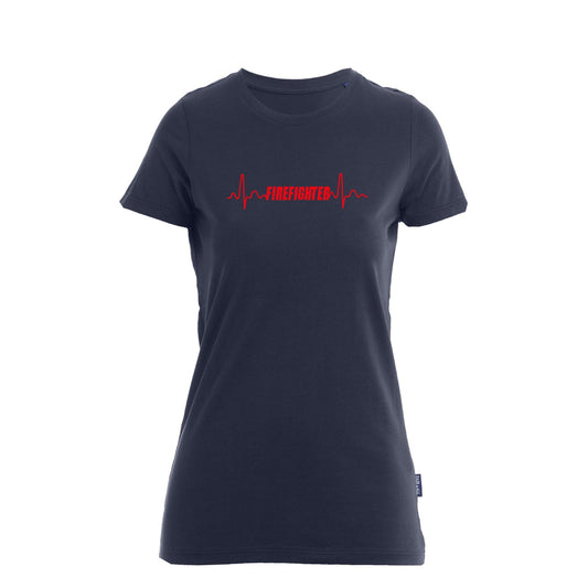 Damen T-Shirt Feuerwehr Fashion Herzschlag blau